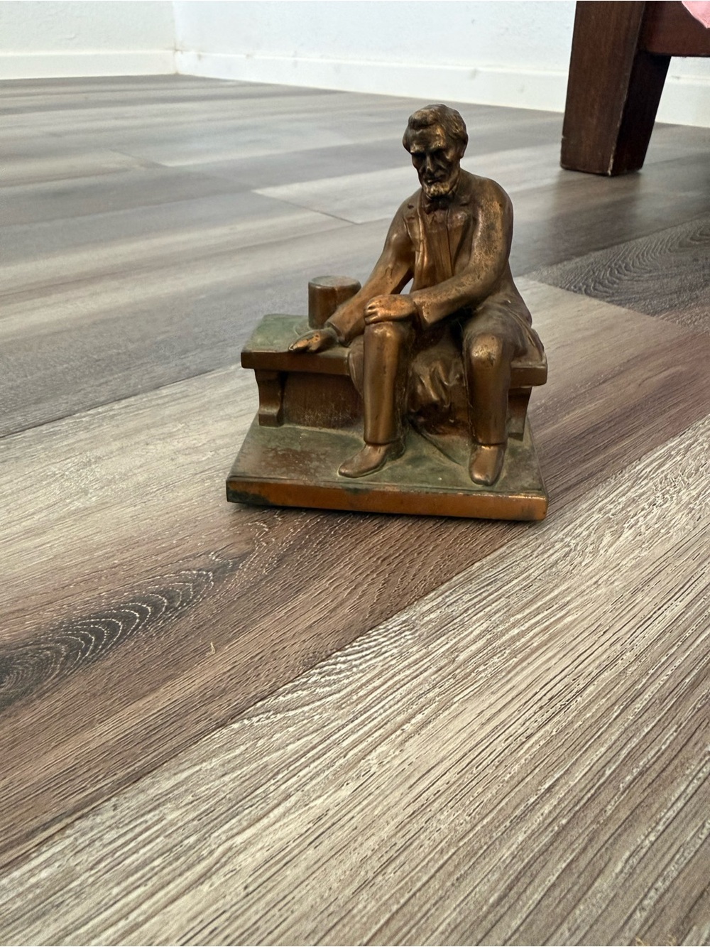 Vintage Abraham Lincoln Seated Bench Statue Sculpture Bronze Figure Figurine